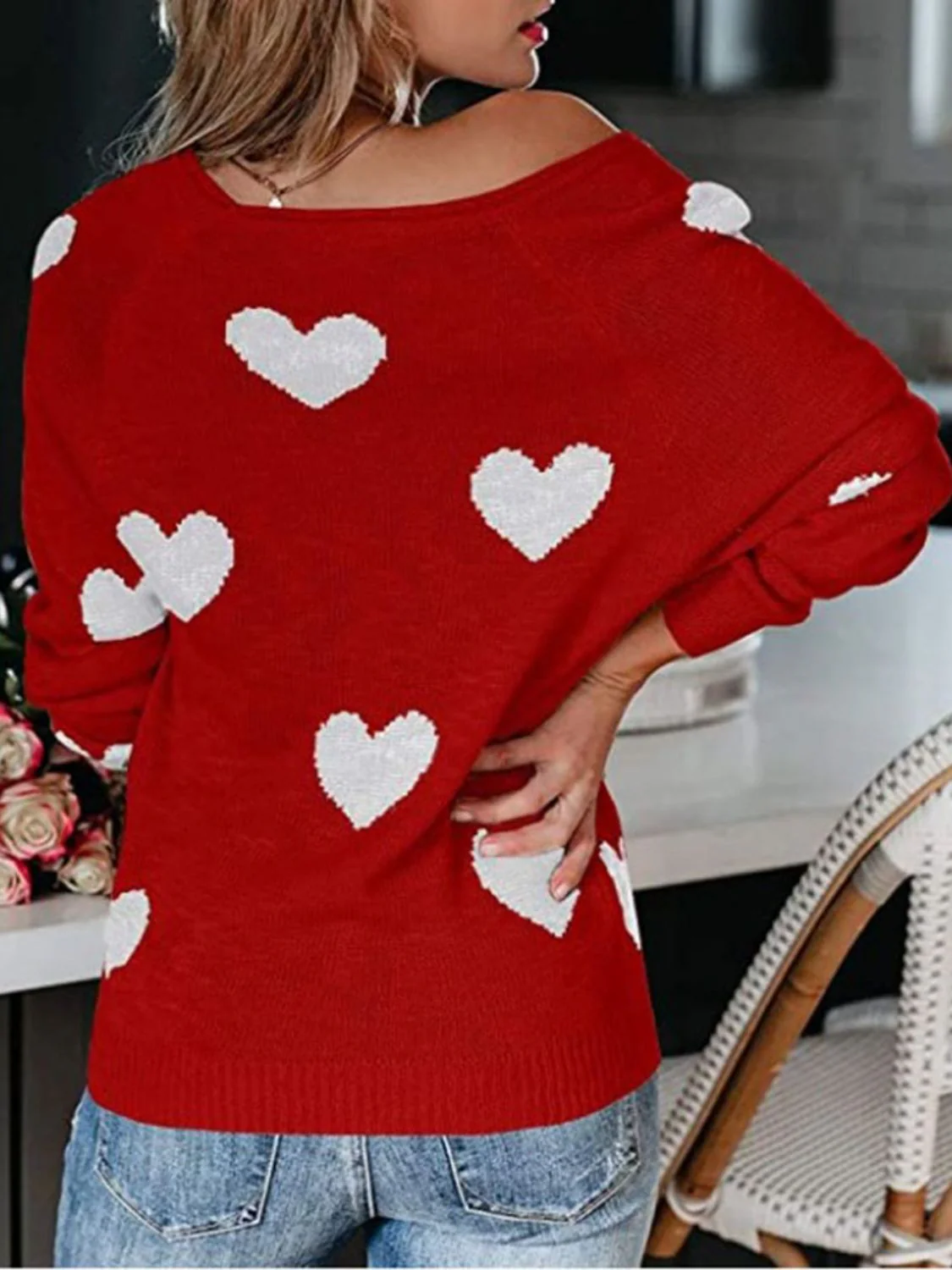 Heart Scoop Neck Long Sleeve Sweater - Image 14