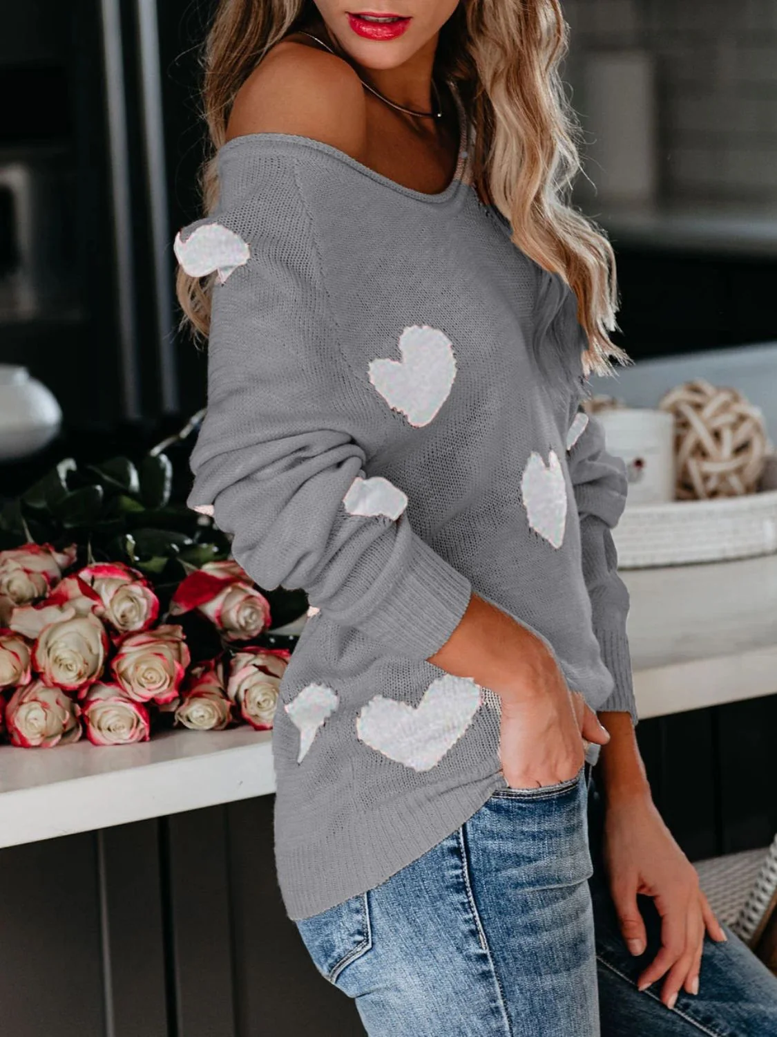 Heart Scoop Neck Long Sleeve Sweater - Image 15