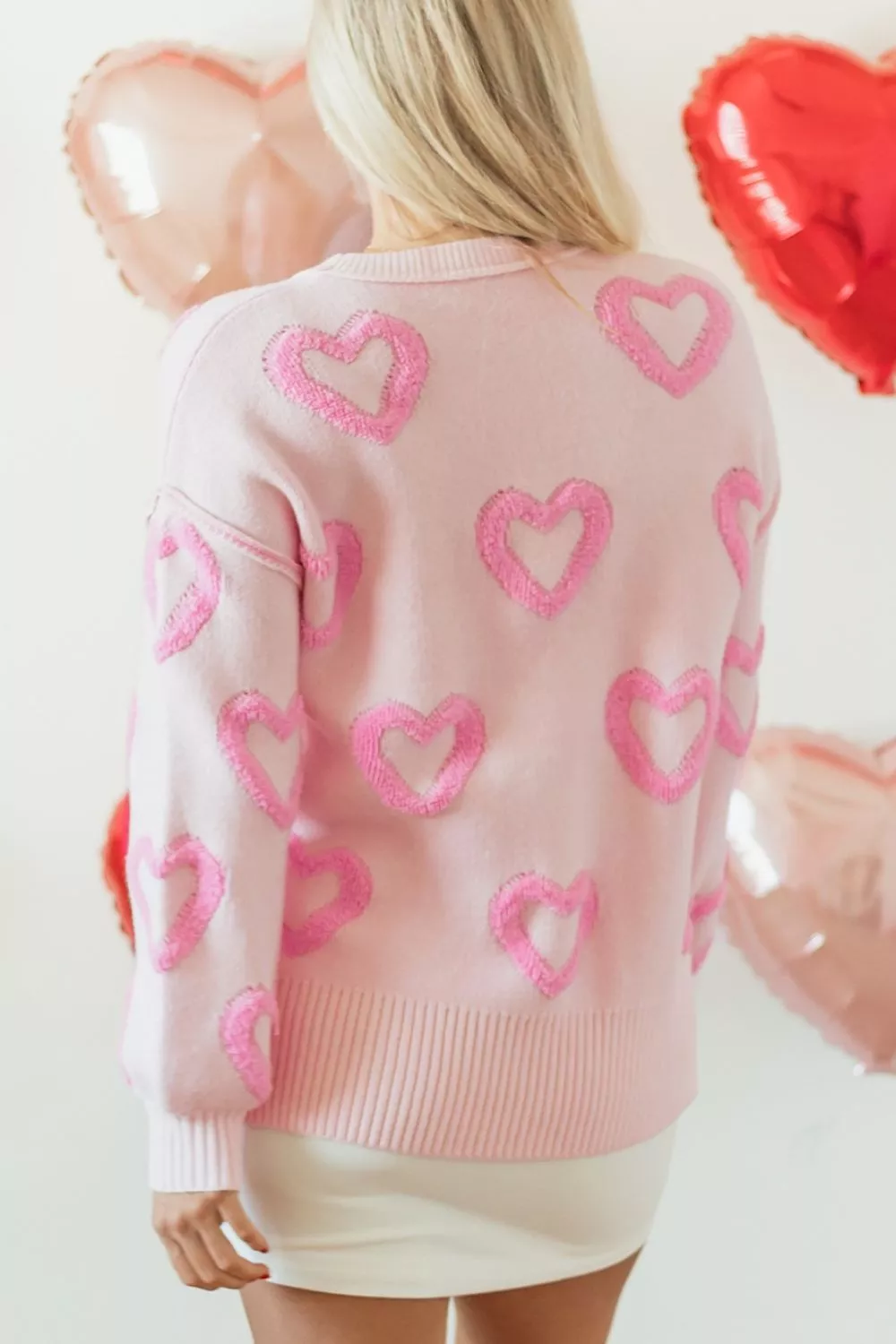 Heart Shape Bubble Sleeve Baggy Sweater - Image 2