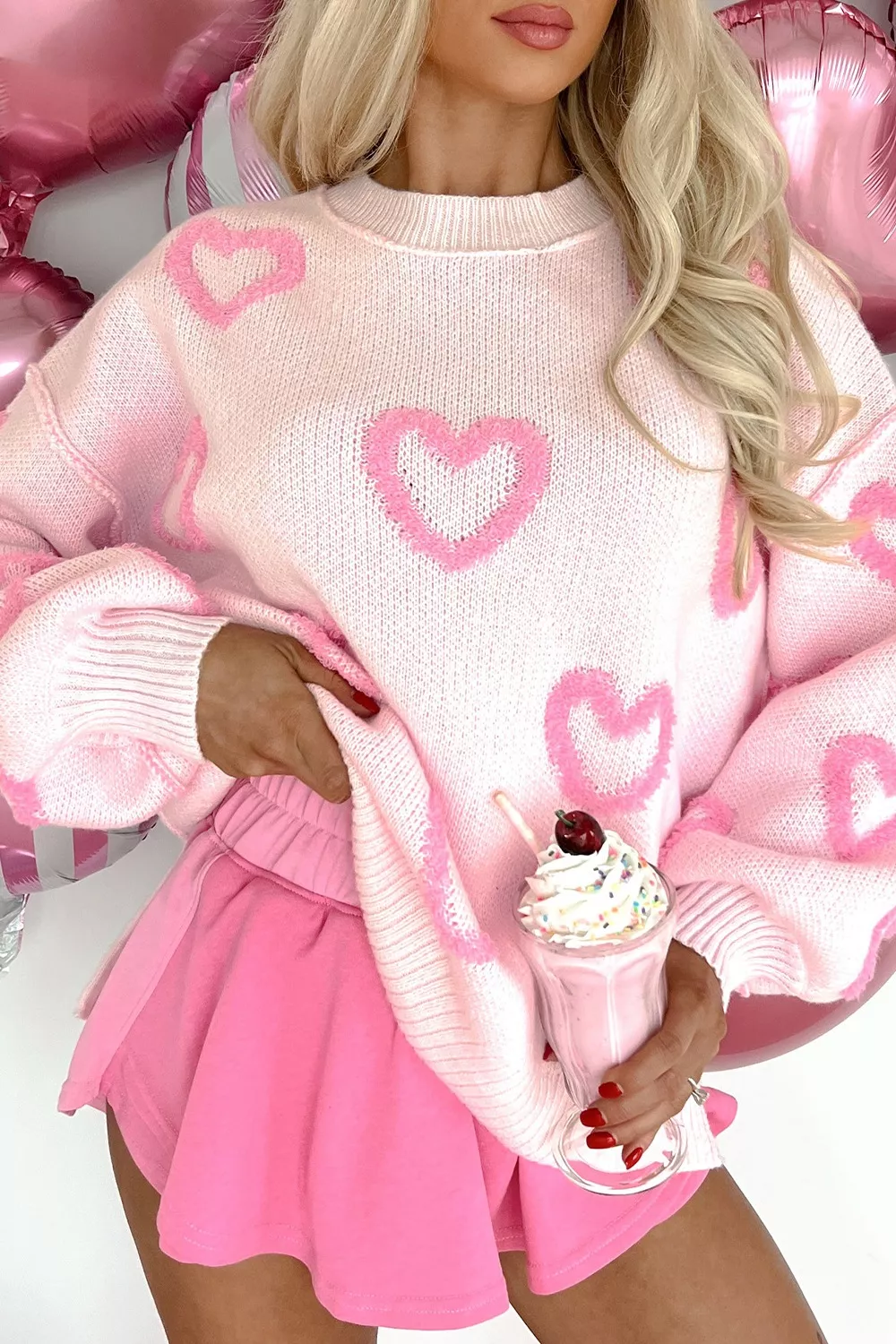 Heart Shape Bubble Sleeve Baggy Sweater - Image 6