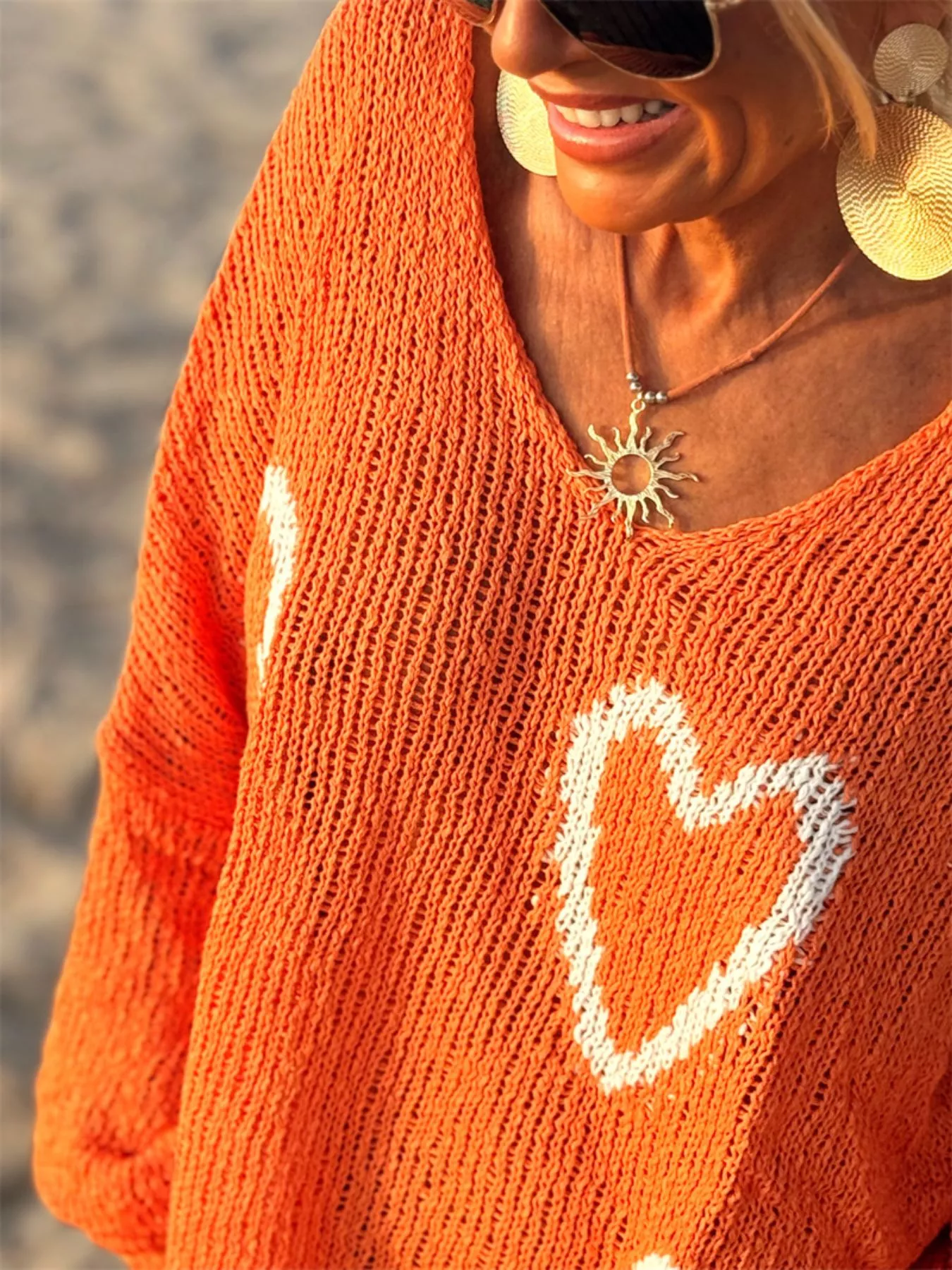 Heart V-Neck Dropped Shoulder Sweater - Image 21