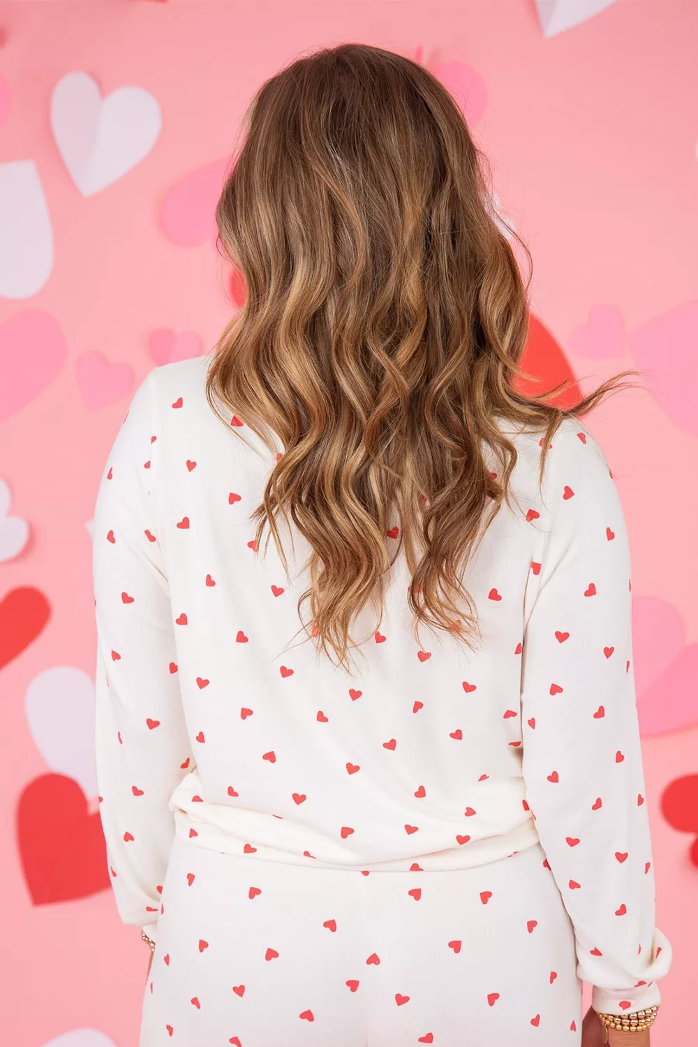 Hearts Printed Long Sleeve Top Drawstring Pants Lounge Set - Image 2