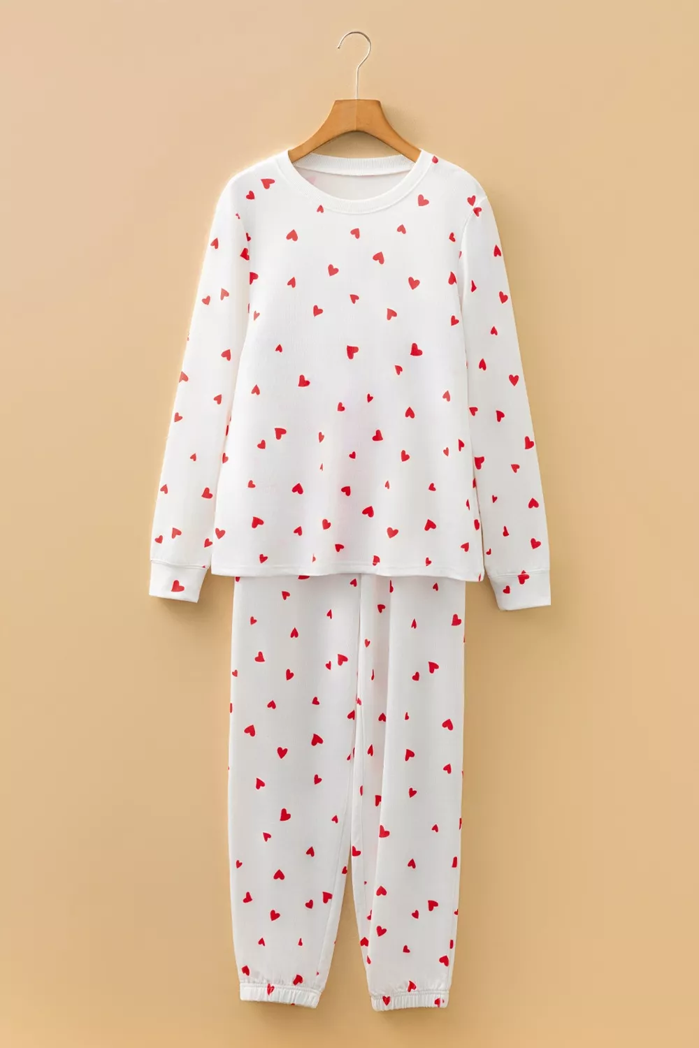 Hearts Printed Long Sleeve Top Drawstring Pants Lounge Set - Image 4