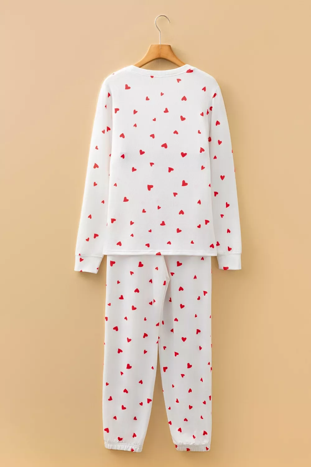 Hearts Printed Long Sleeve Top Drawstring Pants Lounge Set - Image 5