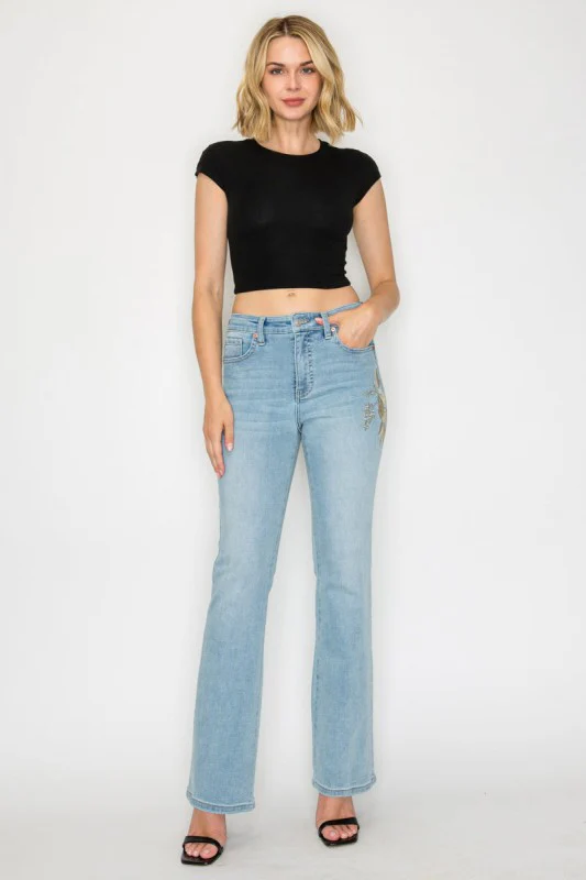 HIGH RISE EMBROIDERED MODERN BOOTCUT JEANS - Image 3
