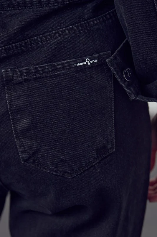 High Waist Flap Pocket Half Button Denim Jumpsuit - Image 10
