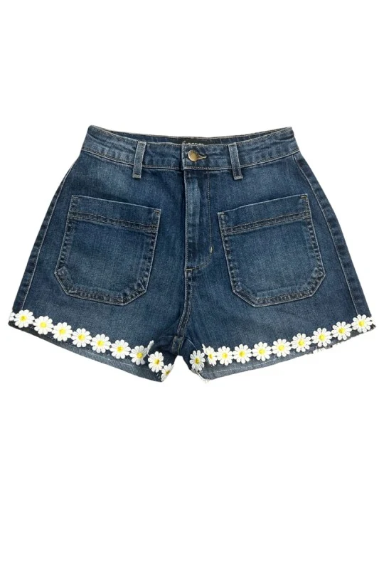 High-Waisted Daisy Trim Denim Short