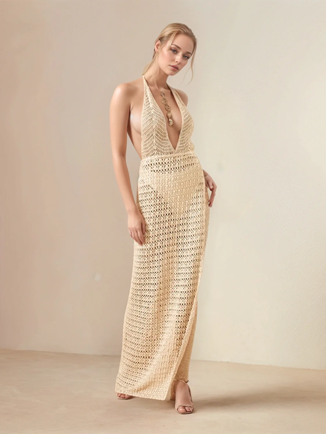 Hollow Out Halter Neck Cover-Up Dress - Image 5