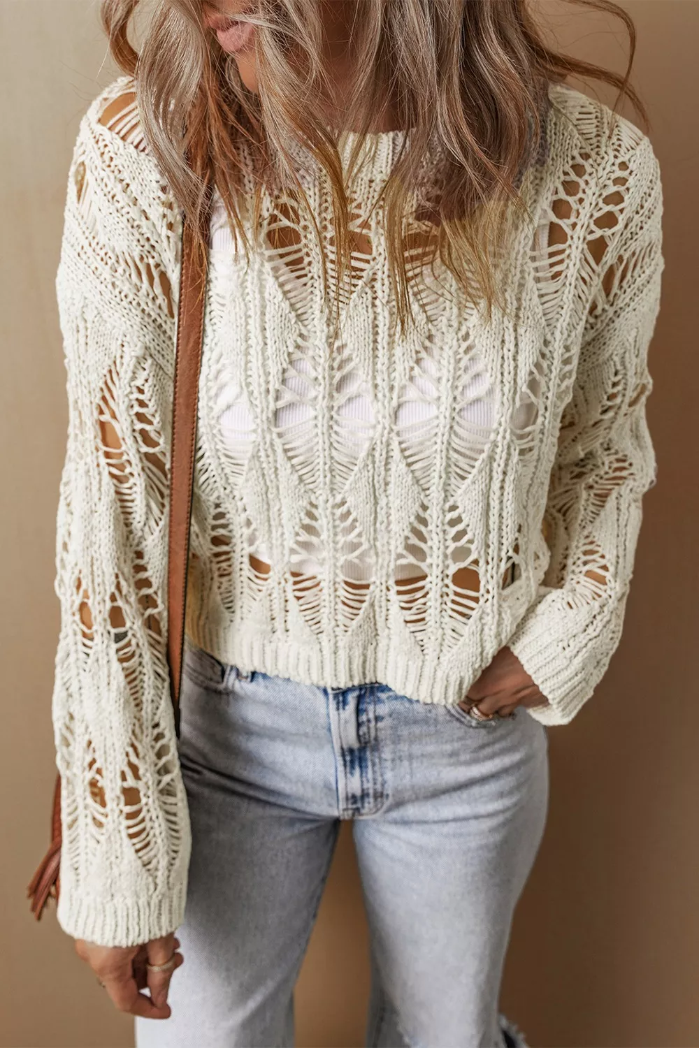 Hollow Out Long Sleeve Knit Cover Up - Image 3