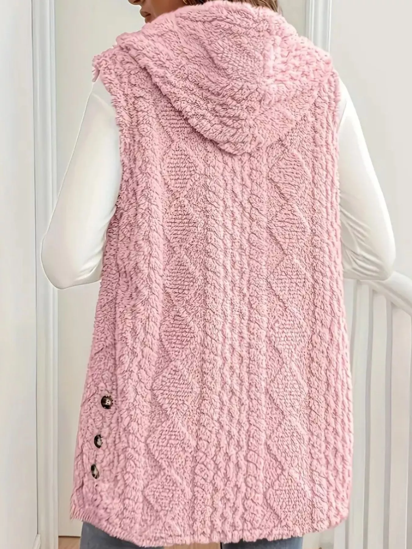 Hooded Button-Up Sherpa Vest Coat - Image 15