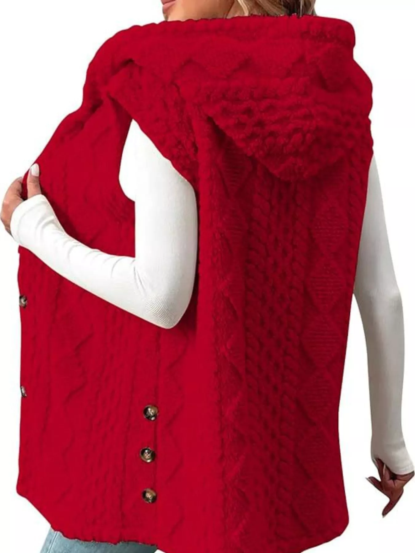 Hooded Button-Up Sherpa Vest Coat - Image 18