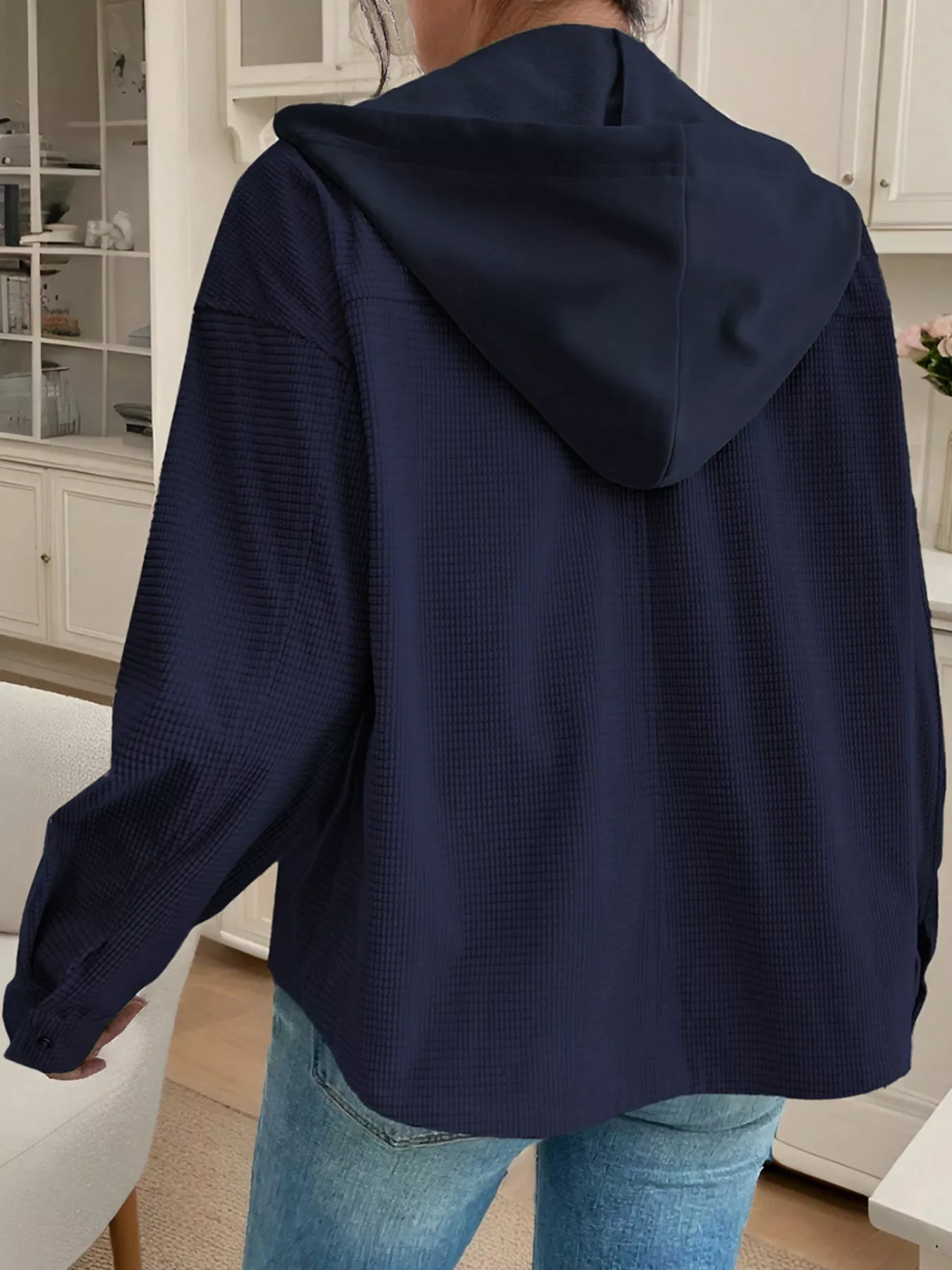 Hooded Waffle Knit Zip-Up Jacket - Image 3