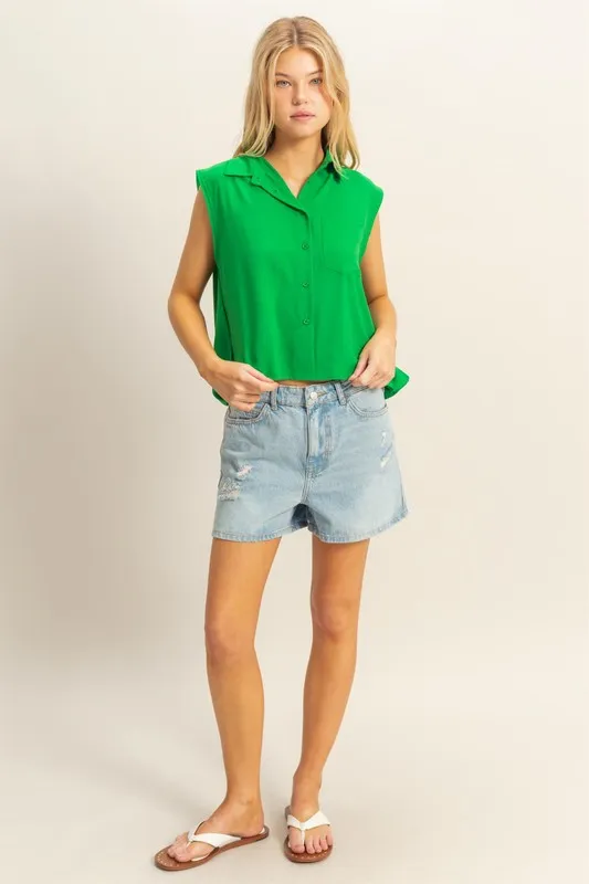 HYFVE Buttoned Front Sleeveless Collar Shirt - Image 4