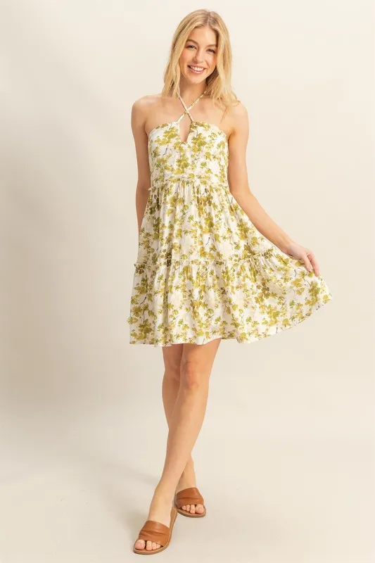 HYFVE Floral Print Halter Neck Tiered Mini Dress - Image 4