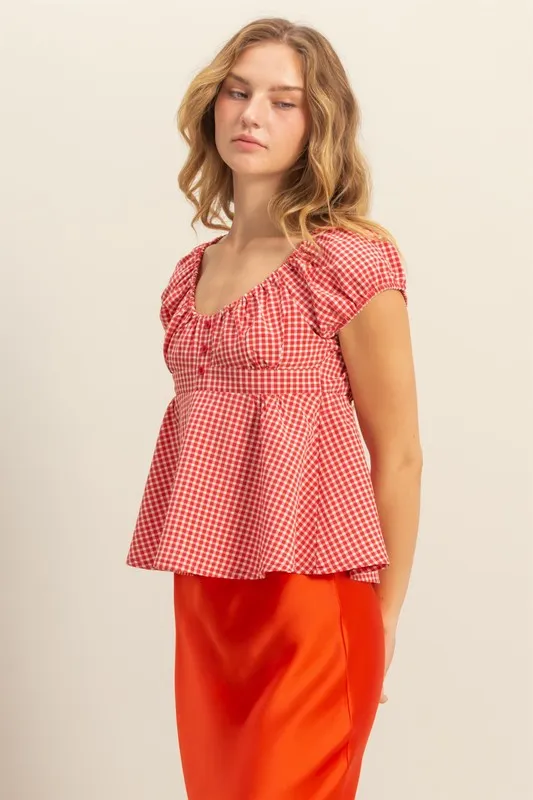 HYFVE Gingham Scoop Neck Cap Sleeve Blouse - Image 2