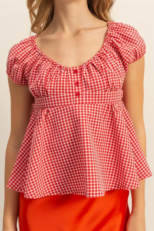 HYFVE Gingham Scoop Neck Cap Sleeve Blouse - Image 5