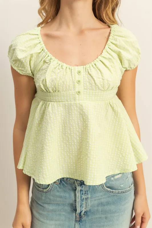 HYFVE Gingham Scoop Neck Cap Sleeve Blouse - Image 5