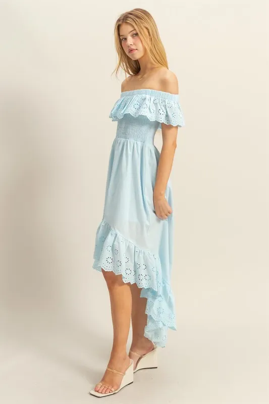 HYFVE High-Low Eyelet Ruffled Off-Shoulder Dress - Image 3