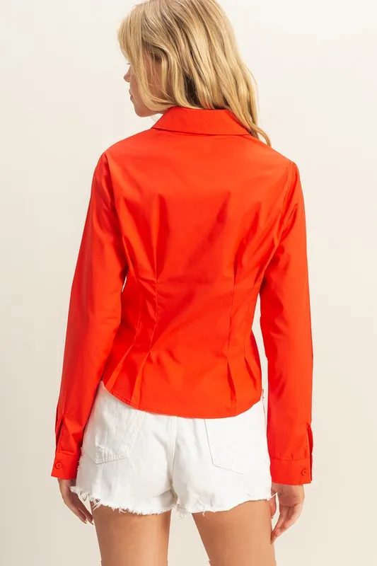 HYFVE Long Sleeve Pleated Waist Poplin Shirt - Image 3