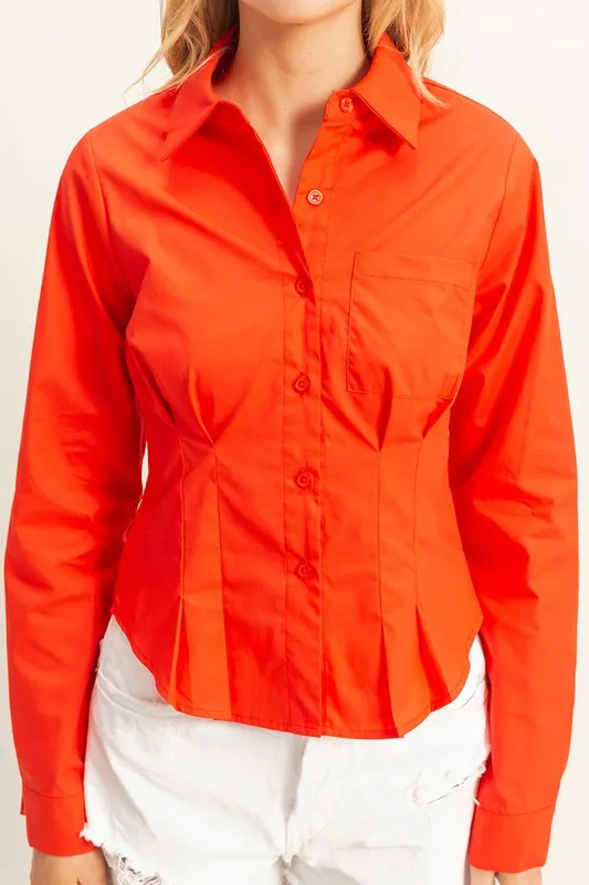 HYFVE Long Sleeve Pleated Waist Poplin Shirt - Image 4
