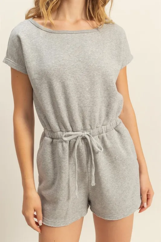 HYFVE Round Neck Short Sleeve Drawstring Waist Romper - Image 4