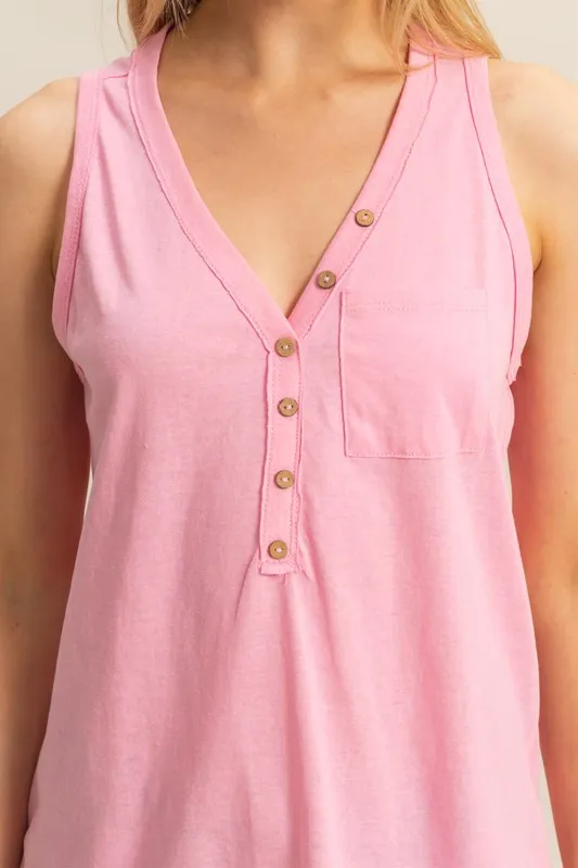 HYFVE Slub Knit Half Button Sleeveless Top - Image 4