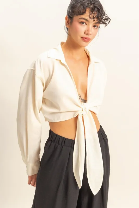 HYFVE Washed Tie Front Crop Top - Image 2