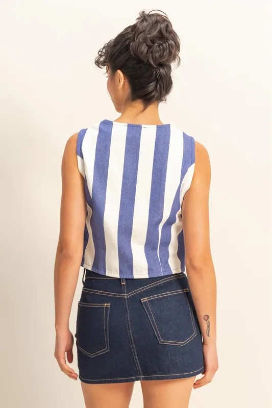 HYFVE Woven Striped V-Neck Button Down Vest - Image 3