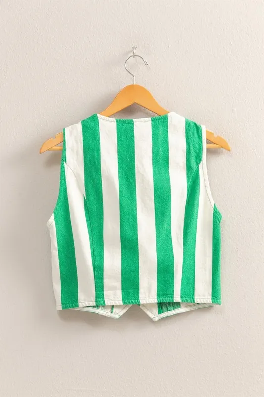 HYFVE Woven Striped V-Neck Button Down Vest - Image 2
