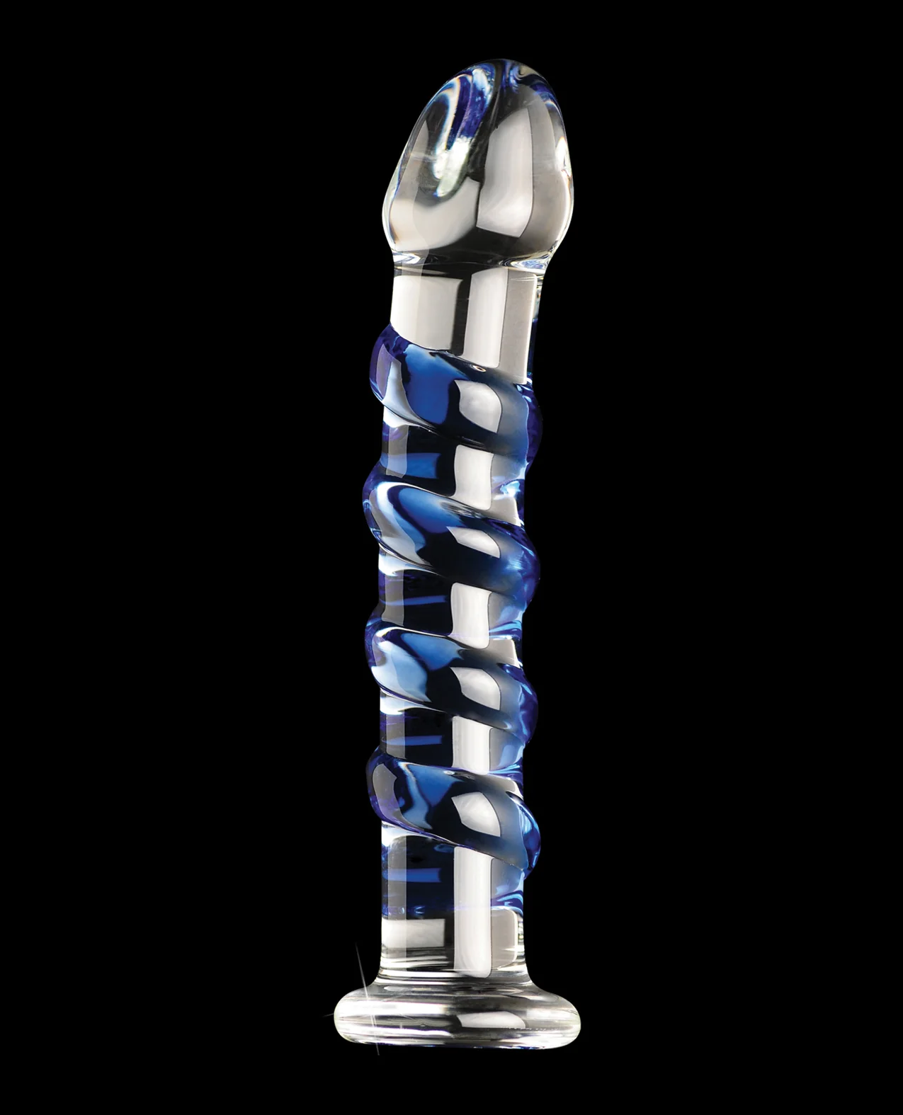 Icicles No. 5 Hand Blown Glass Massager - Clear w/Blue Swirls - Image 4
