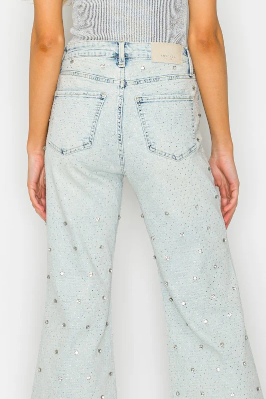 Jewel Embellished High Rise Cropped Palazzo Jeans - Image 10