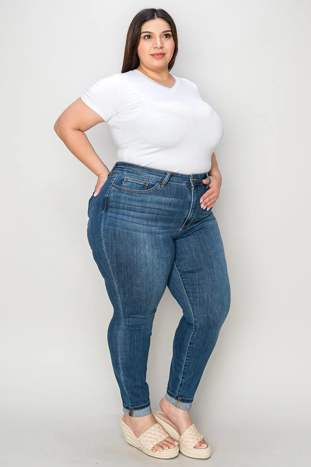 Judy Blue Full Size Cuffed Hem Low Waist Skinny Jeans - Image 3