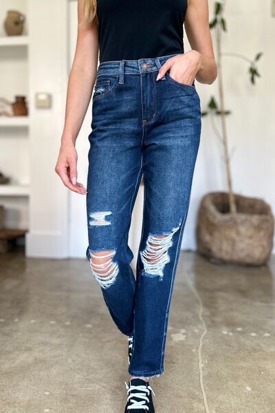 Judy Blue Full Size High Waist Rigid Magic Heavy Destroy Straight Jeans - Image 8