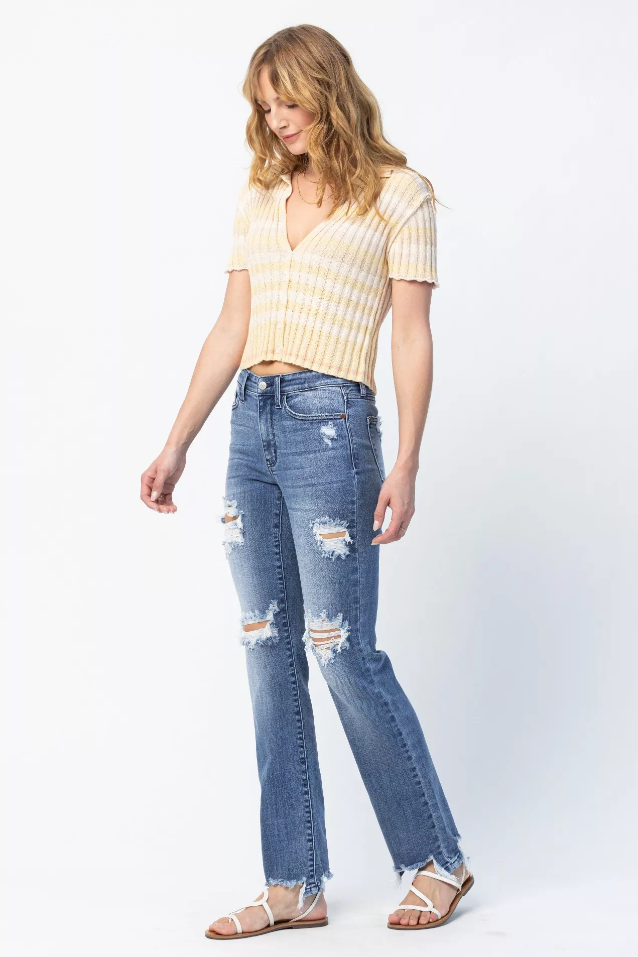 Judy Blue Full Size Mid Rise Destroy Straight Jeans Plus Size - Image 10
