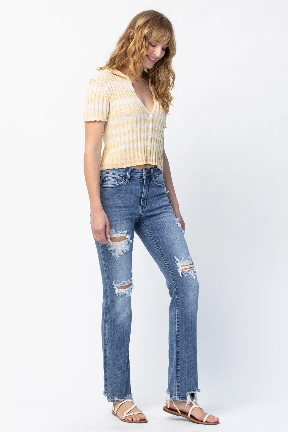 Judy Blue Full Size Mid Rise Destroy Straight Jeans Plus Size - Image 13