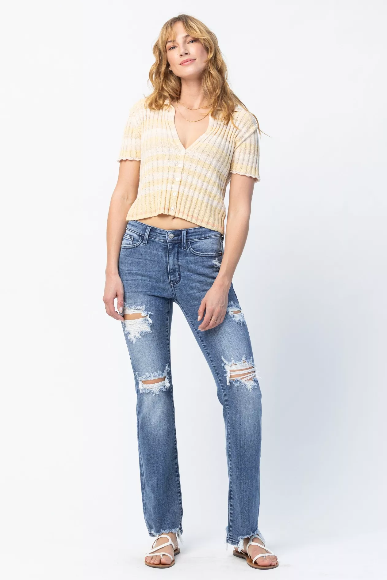 Judy Blue Full Size Mid Rise Destroy Straight Jeans Plus Size - Image 9