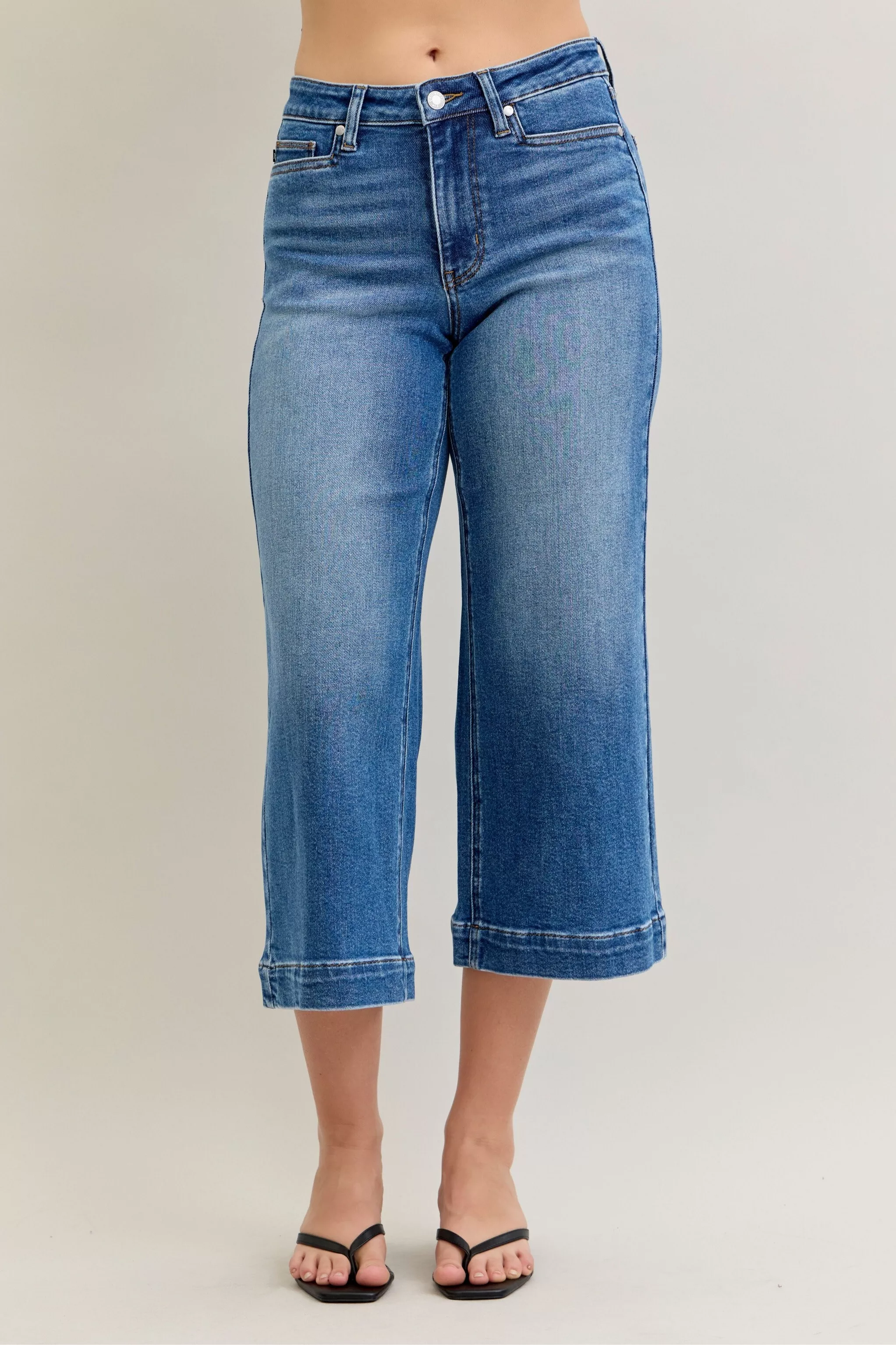 Judy Blue Mid Rise Crop Wide Leg Jeans - Image 2