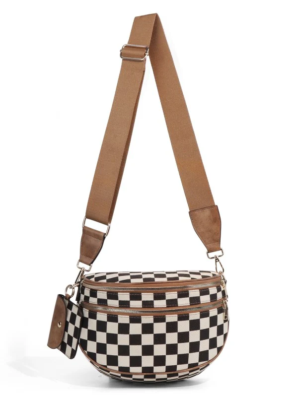 Kaylee Mixed Media Double Zip Crossbody Sling Bag - Image 5