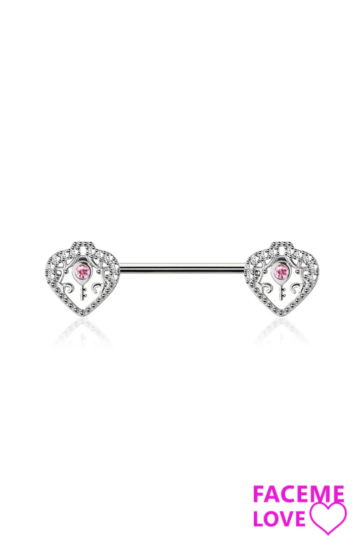 KEY HEART 316L SURGICAL STEEL BARBELL NIPPLE BAR - Image 4