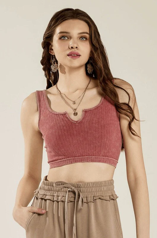 Keyhole neckline Washed ribbed Stretch Bralette - Image 3