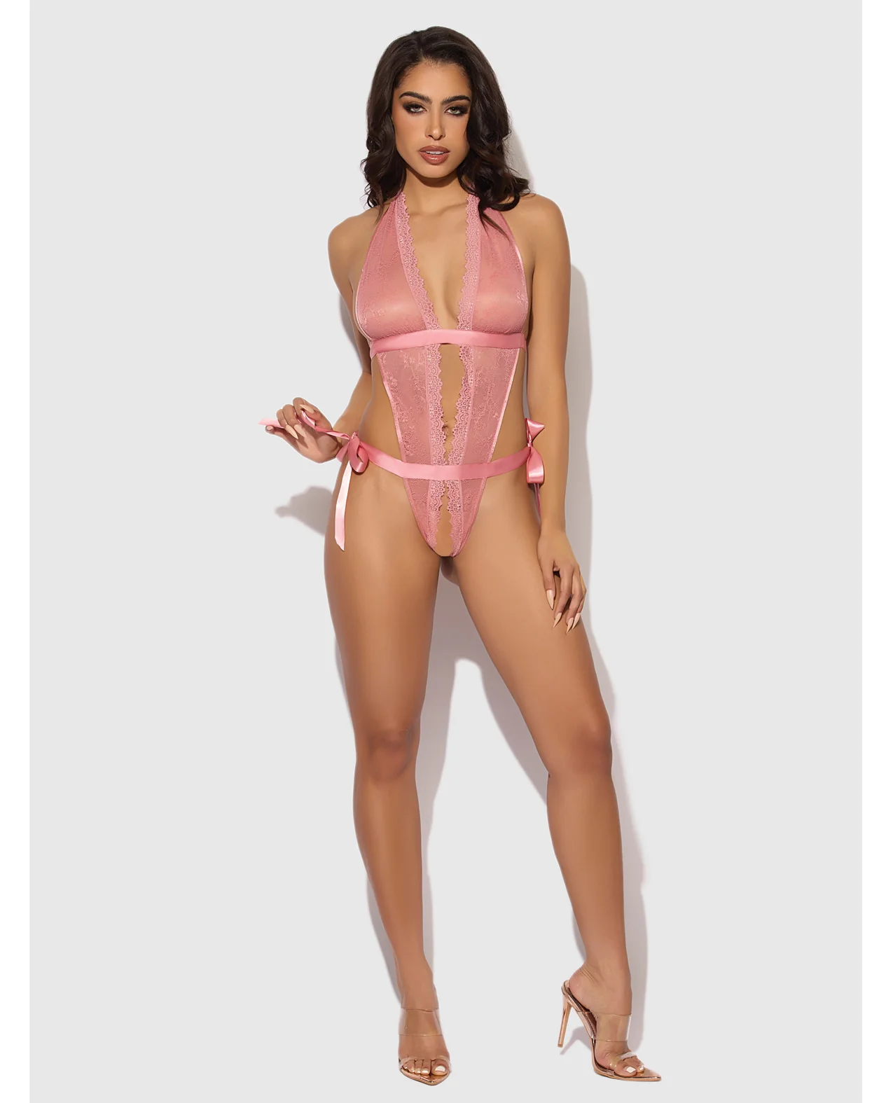 Kiki Lace & Satin Drop Off Teddy - Rose SM - Image 3
