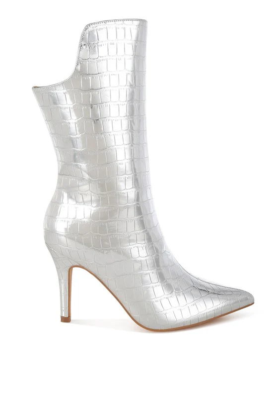 Kultrus Croco Stiletto Heel Mid-Calf Boots - Image 3