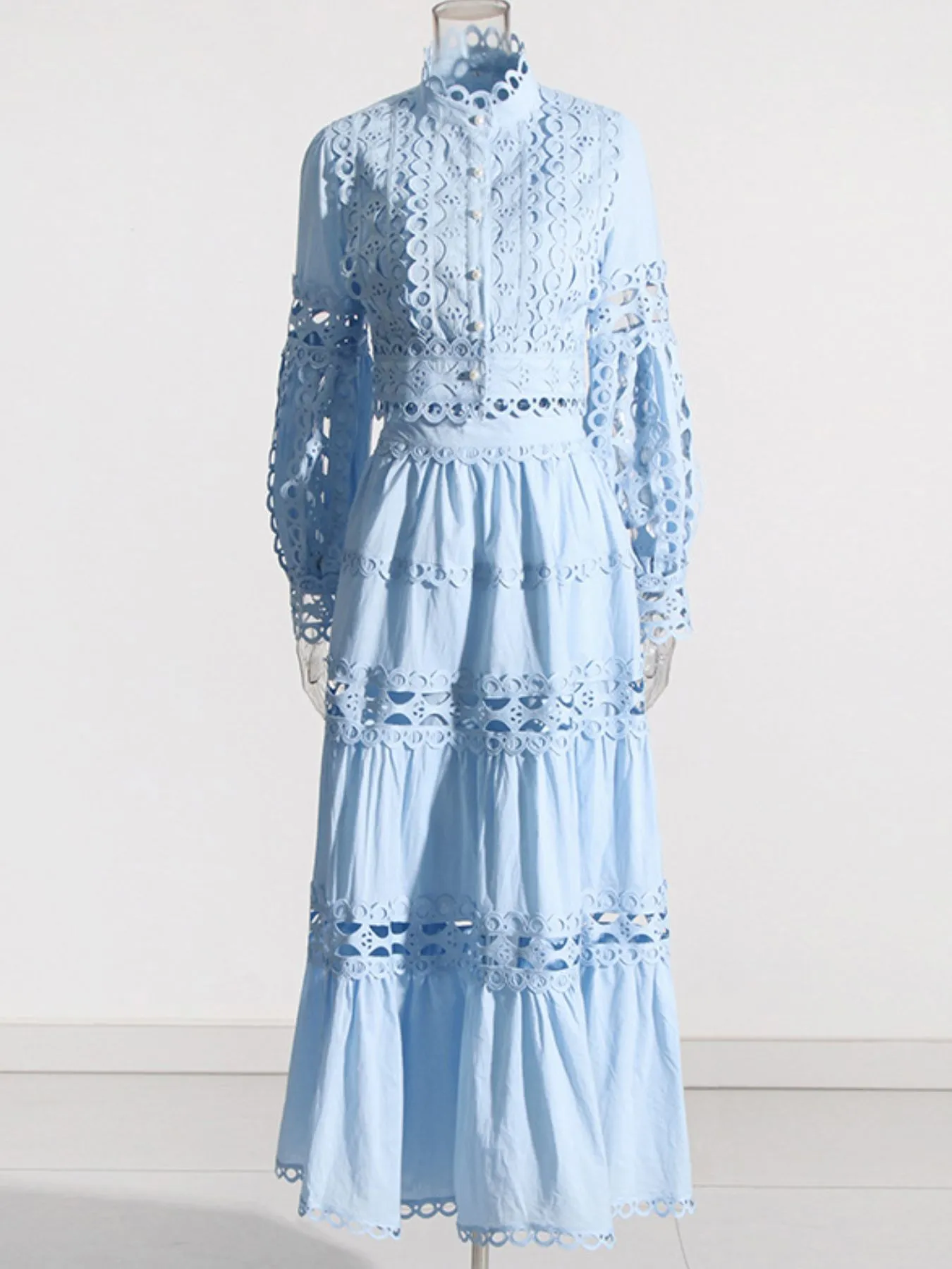 Lace Button Up Long Sleeve Top and Skirt Set - Image 11