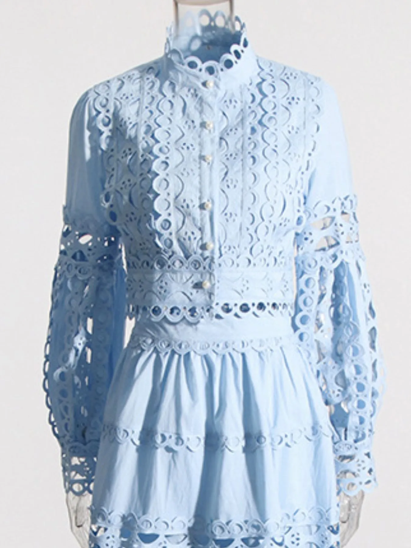 Lace Button Up Long Sleeve Top and Skirt Set - Image 12