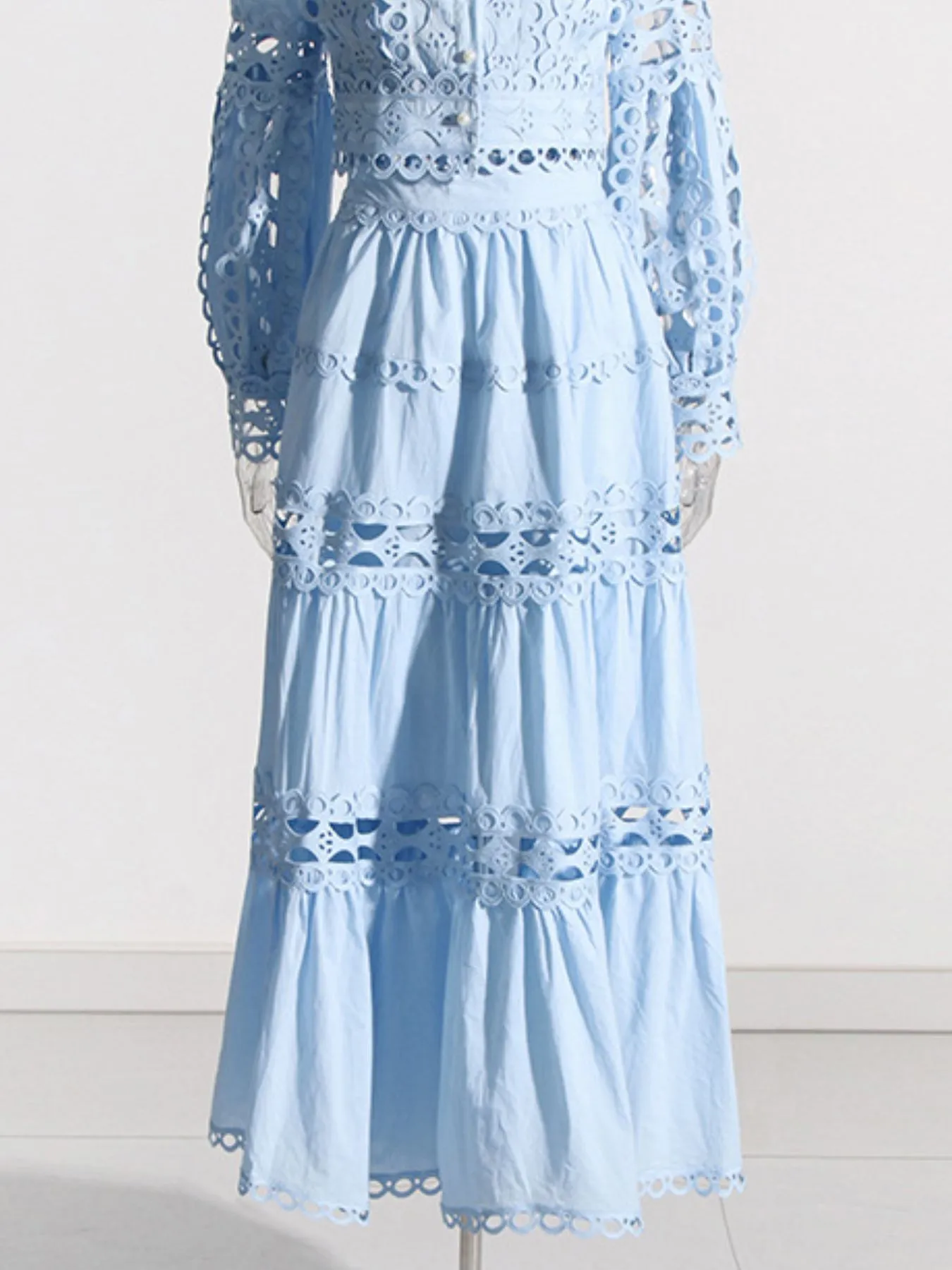 Lace Button Up Long Sleeve Top and Skirt Set - Image 13