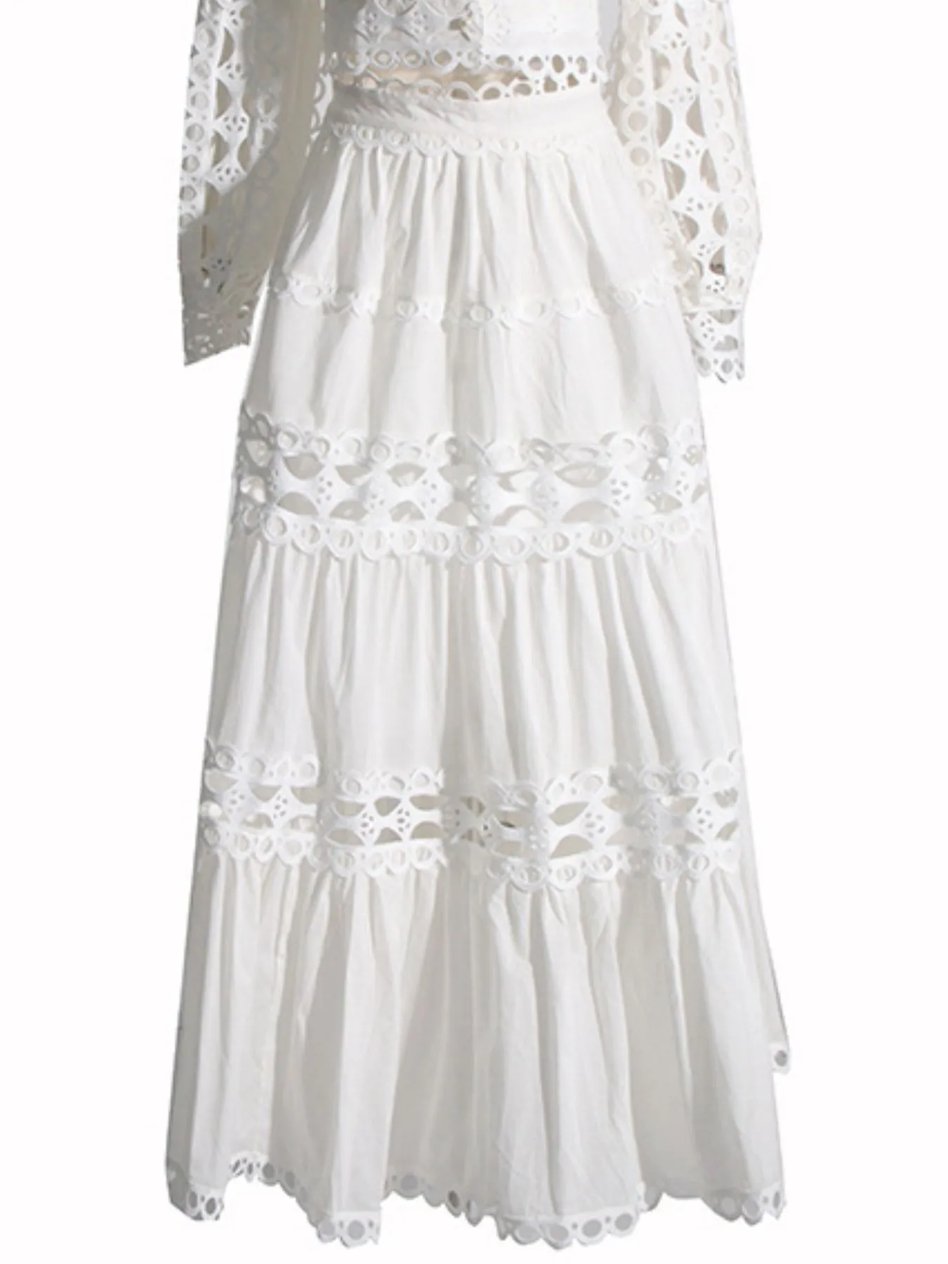 Lace Button Up Long Sleeve Top and Skirt Set - Image 9