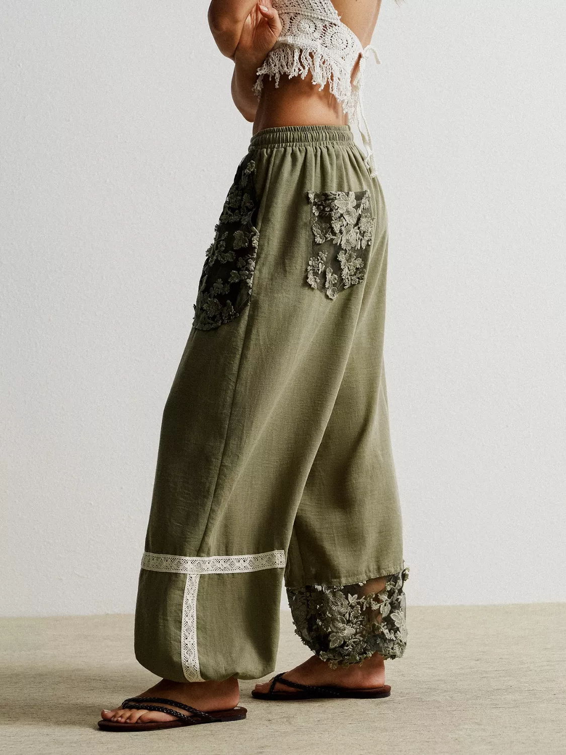Lace Detail Drawstring Harem Pants - Image 3
