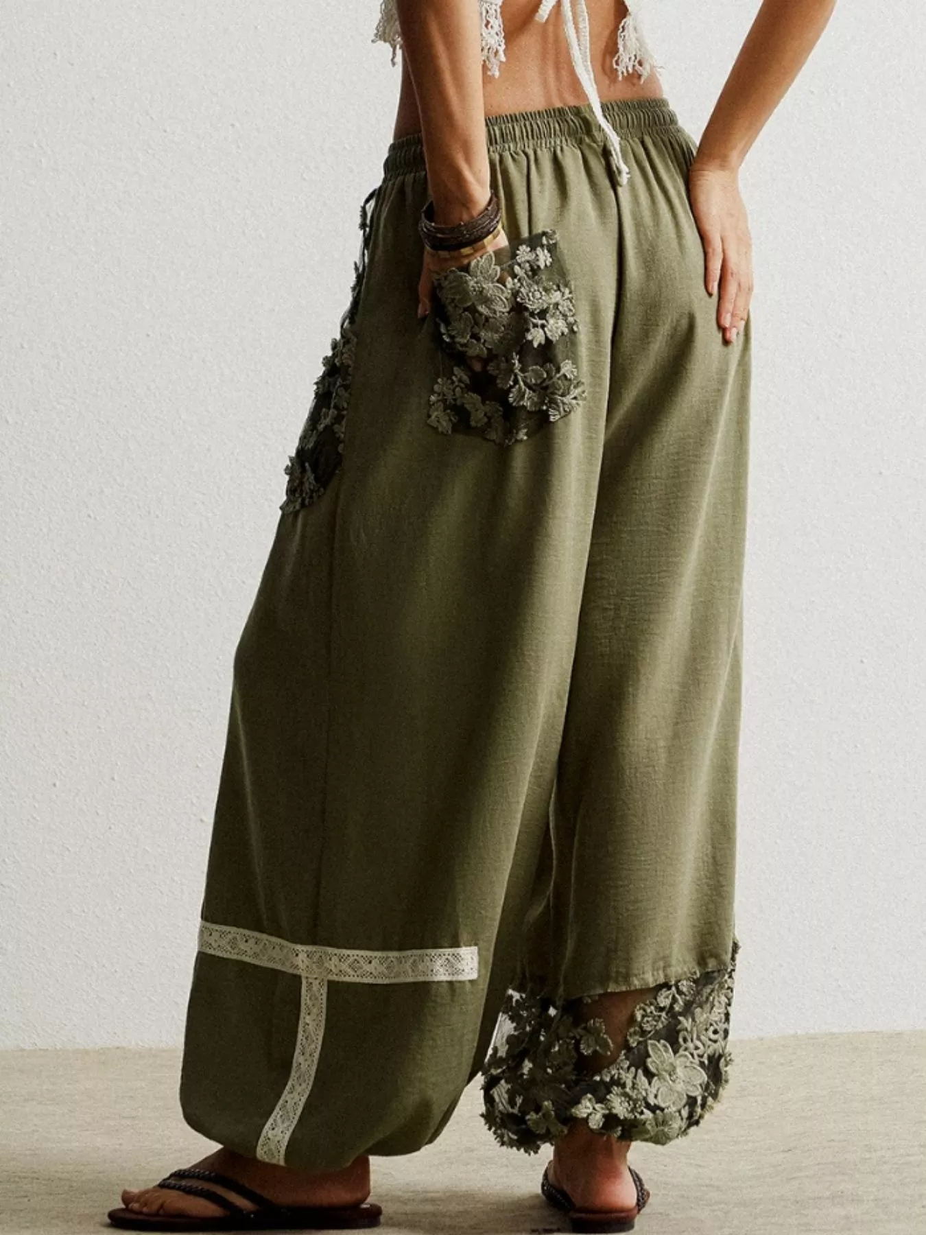 Lace Detail Drawstring Harem Pants - Image 9