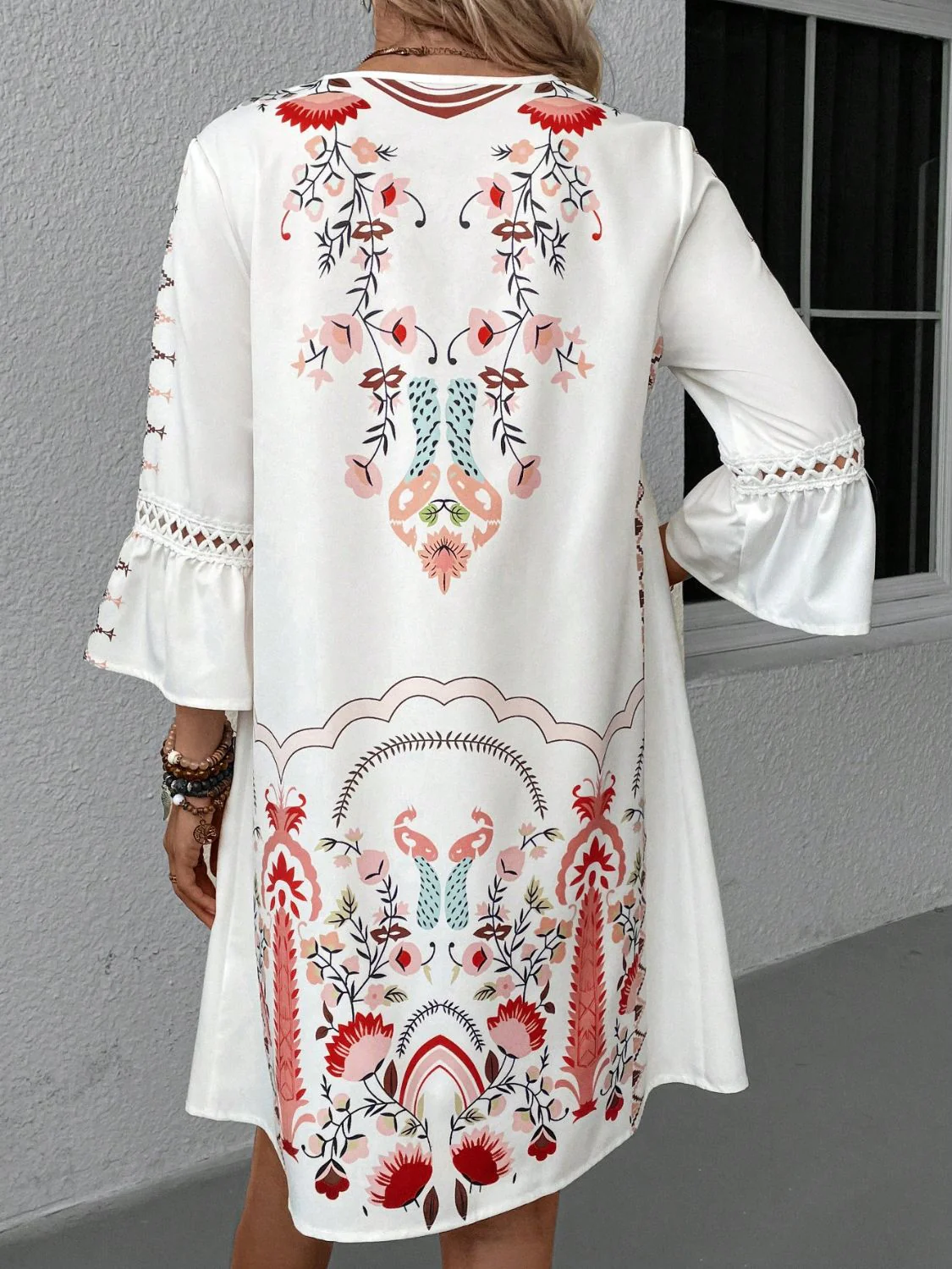 Lace Detail Printed Three-Quarter Sleeve Dress - Image 14