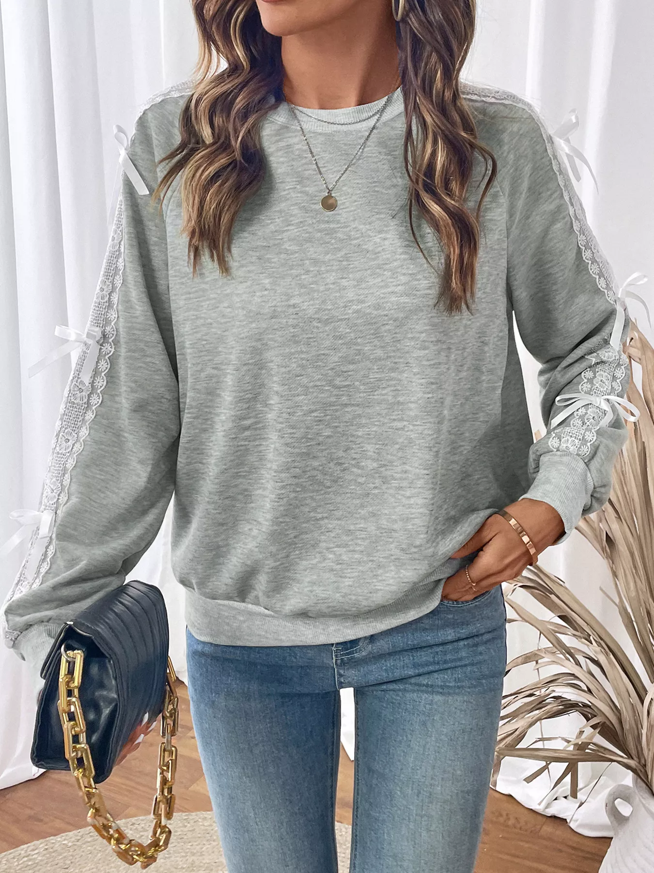 Lace Detail Round Neck Sweatshirt - Image 2